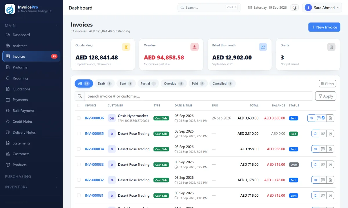 InvoicePro invoice list